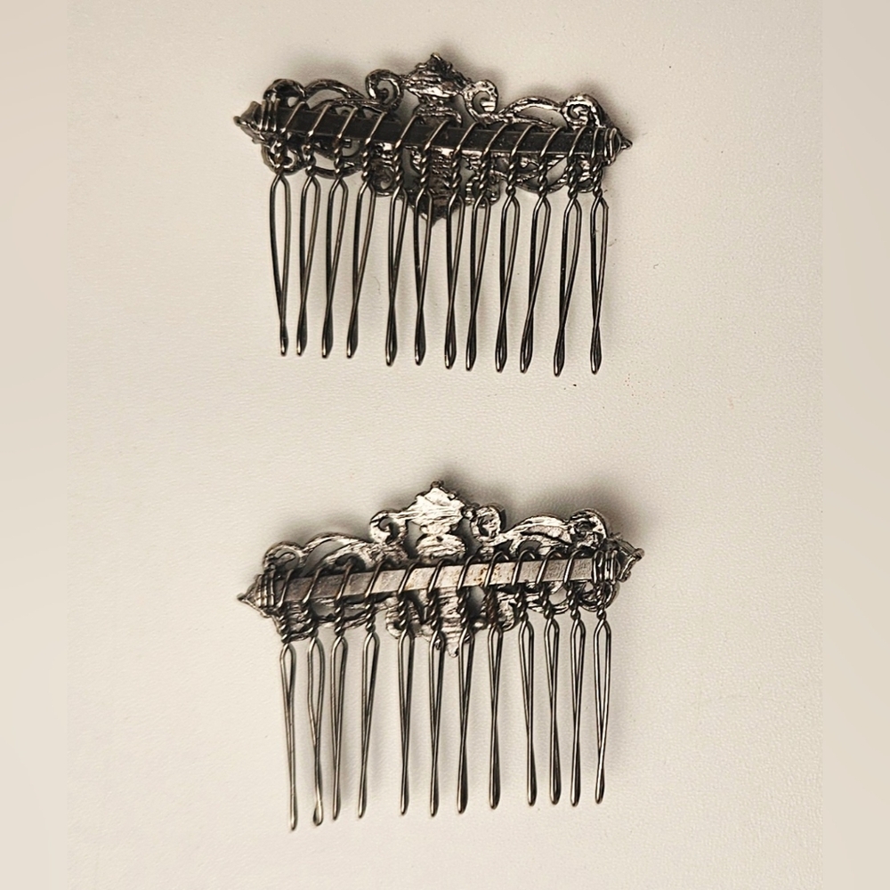 Vintage Black Rhinestone Filigree Hair Combs Set of 2 - Picture 7 of 7